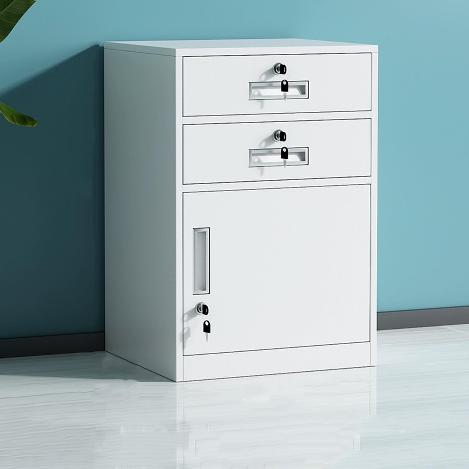 Cassettiera con Ante, Serratura con Chiave per Documenti Riservati, Mobile Contenitore per Ufficio, Ideale per Spazi Domestici o Commerciali(Style 4,2 Drawers)