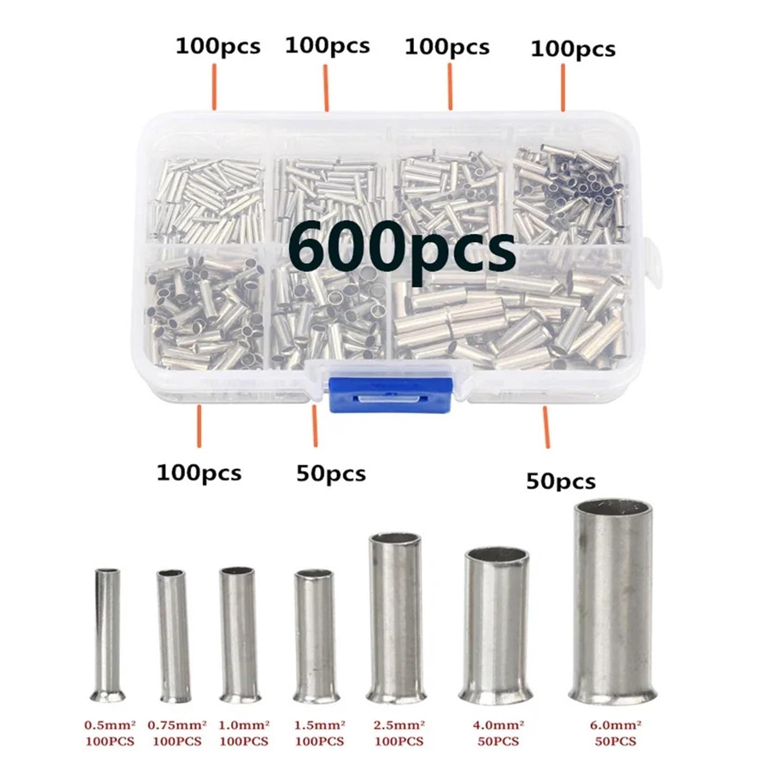 Copper Connecting Pipe Wire with Heat Shrink Tube Plier Ferrules Electrical Cable Terminal Joint Tube Terminal Cable Lug(600pcs)