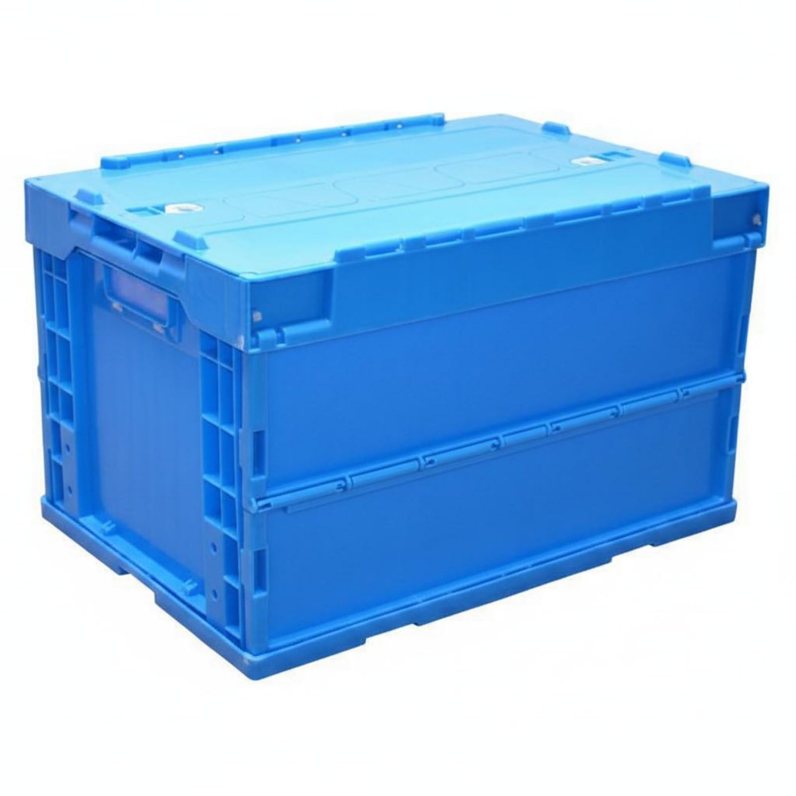 Caisse de Transport Plastique Rigide Bleu de Grande Capacité 50L avec Parois Épaissies Haute Résistance