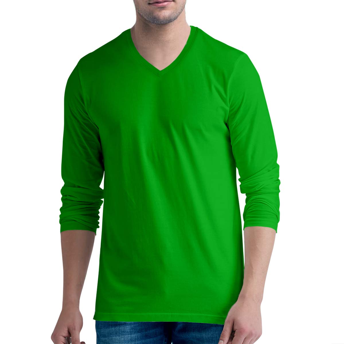 pooplu Men's Regular Fit Premium Plain 100% Cotton V Neck Full Sleeves Stylish, Trendy, Casual Plain Pootlu Tees and Tshirts-picture-1