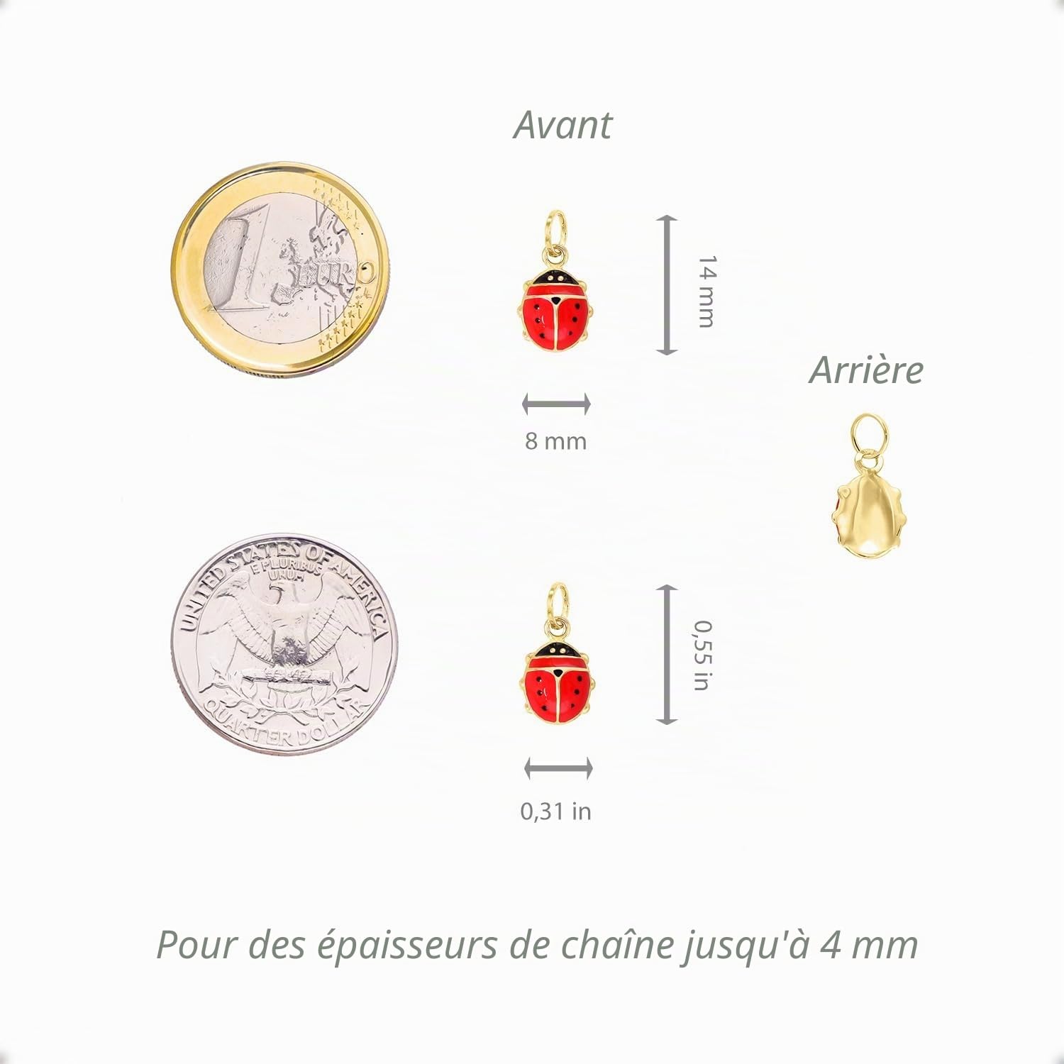 Lucchetta Pendentif Coccinelle Rouge Porte-bonheur en Or Jaune 14K