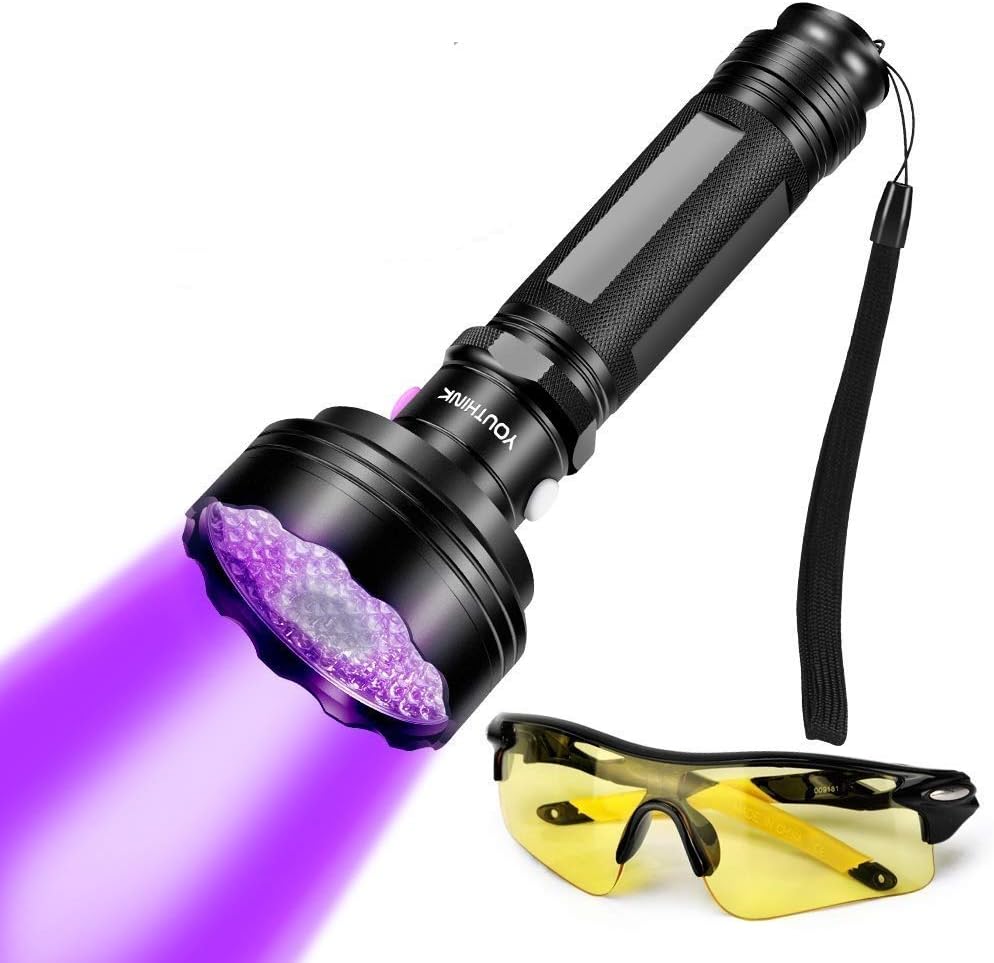 Oumefar 2 in 1 Powerful Flashlight Flashlight Torch Hand-held Detector with UV Sunglasses Goggles Detector Tool for Pets Urine Stains