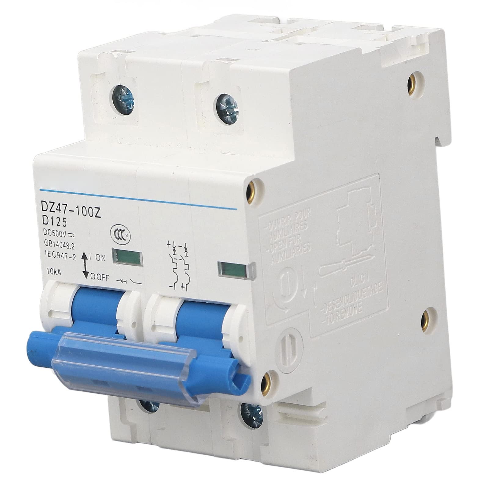 Disyuntor en Miniatura DC 500V 36mm Riel DIN Mini Interruptor de Desconexión de CC 10KA Capacidad de Ruptura para Sistema de Energía Solar Disyuntor de CC (125A)