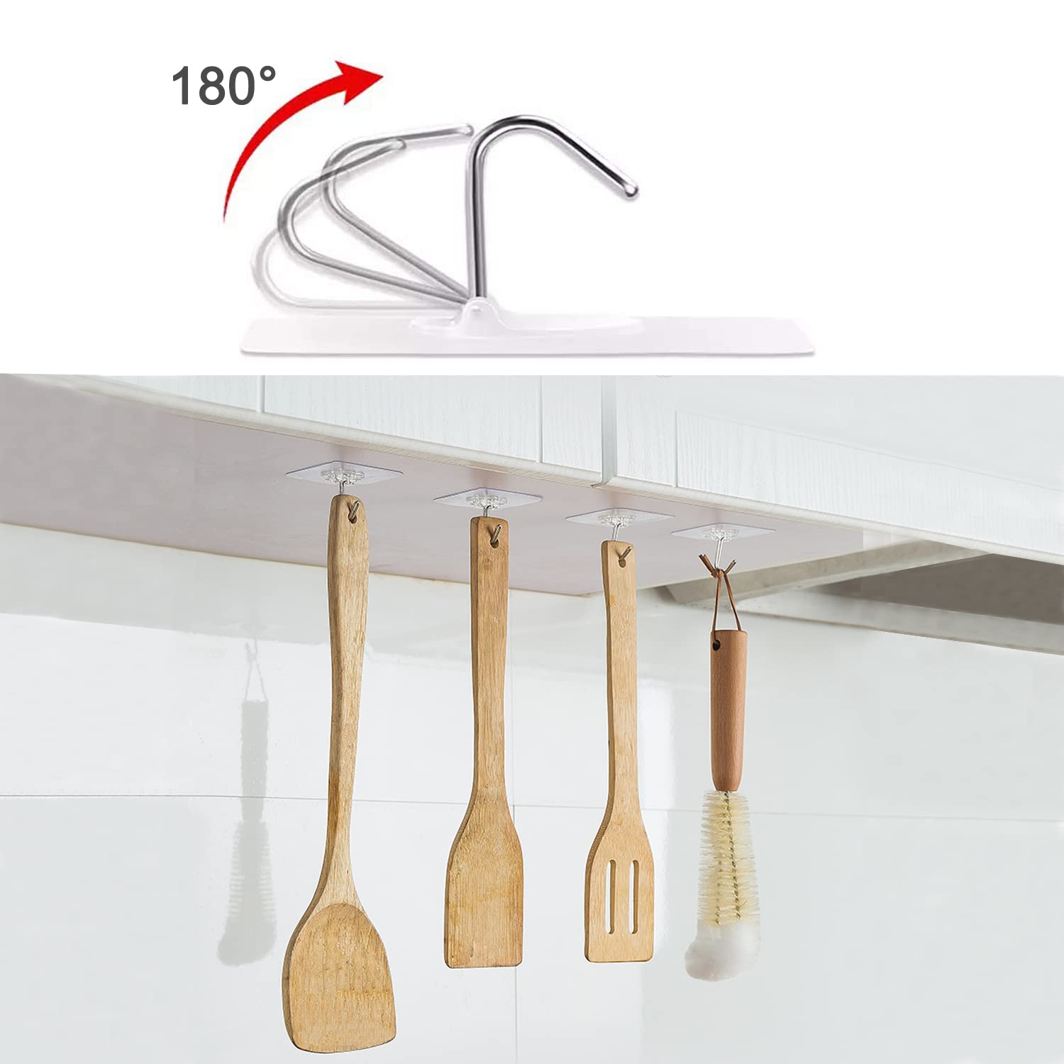Zelfklevende haken, set van 20 paar, transparant, plakmontage, geen boren, dubbelzijdige wandhaken, zelfklevend, afneembaar, geschikt voor keuken, badkamer, woonkamer
