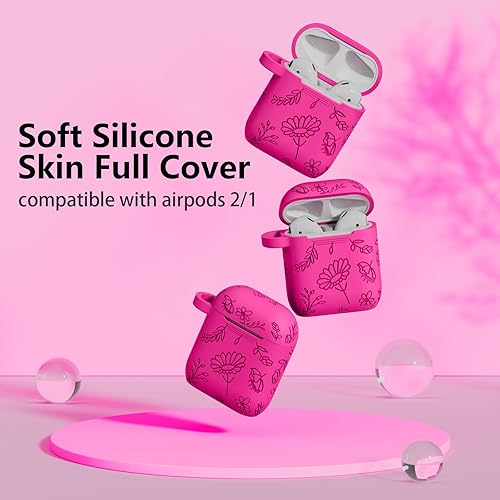 Miniatura 2 de Funda protectora de silicona para Airpods, con grabado de flores de silicona, funda protectora para Apple Airpod 21 con llavero para mujeres y niñas