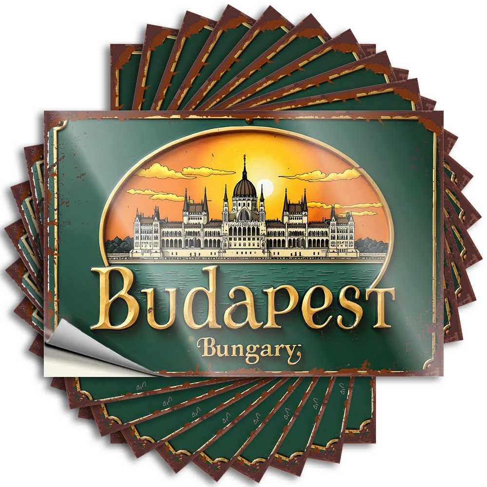 Decal Coffee Bar Decor Easy Apply | Budapest, Hungary: A Golden Sunset Over The Hungarian Parliament Tiny Window Peel and Stick(8X12CM)