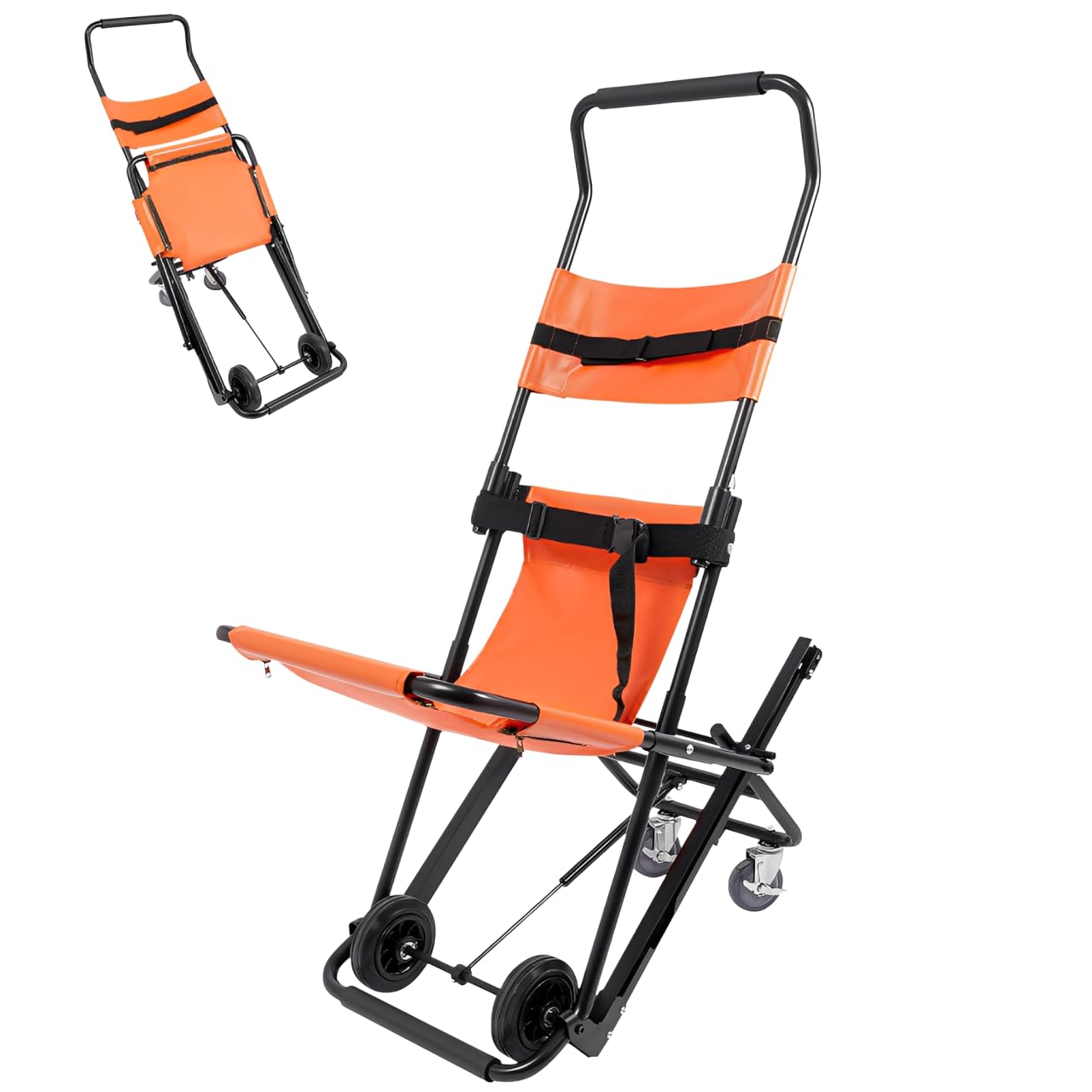 Silla de ruedas para escalera, plegable, ligera, silla de evacuación con cinturones de seguridad, capacidad de carga 159 kg, para el transporte de pacientes lesionados o inmovilizados (naranja)