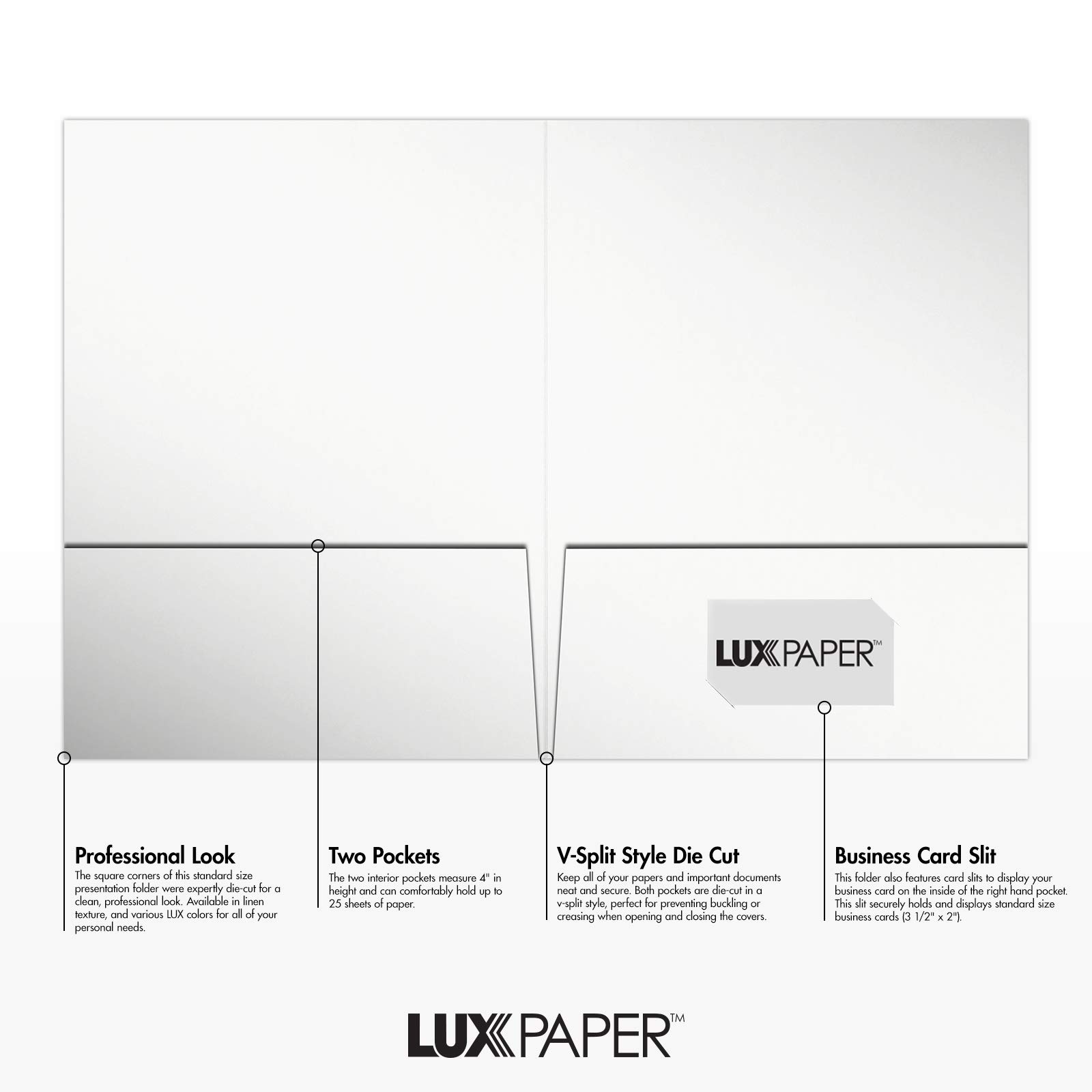 LUXPaper Präsentationsmappen, 22,9 x 30,5 cm, 2 Fächer, Weiß, glänzend, 14 Stück, 50 Stück