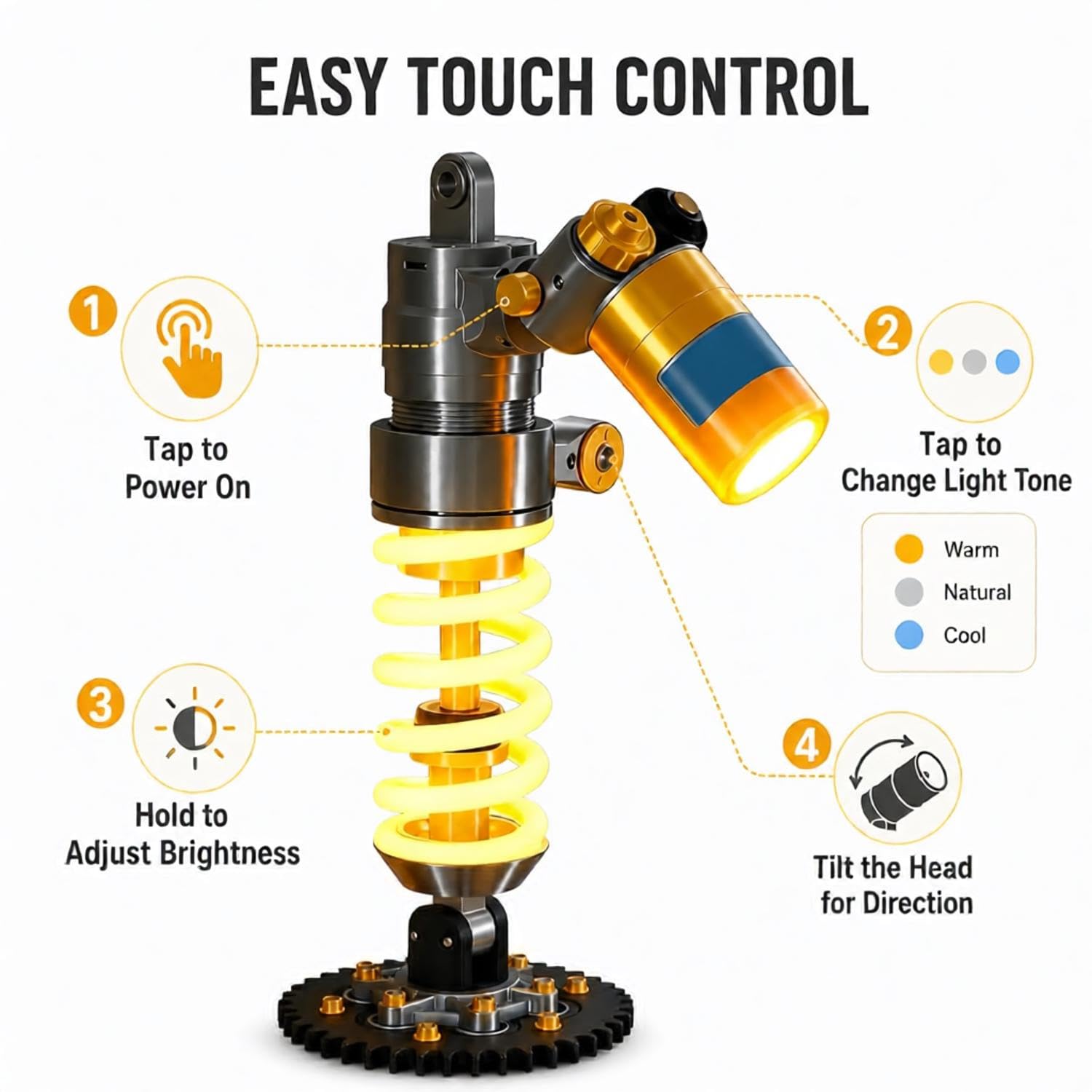 Tischleuchte Mit Stoßdämpfer-design, Schreibtischlampe Mit Federungsstoßdämpfer Und Schraubenfeder-detail, Mechanische Tischleuchte Für Garage, Werkbank, Spielzimmer Und Als Geschenk Für