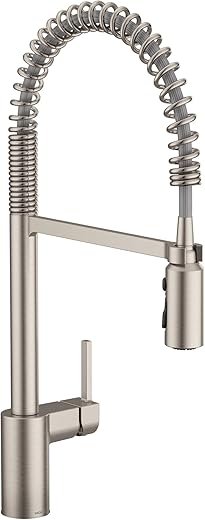 Moen Align Spot Resist Stainless One Handle Pre-Rinse Spring Pulldown Kitchen Faucet with Power Boost, 5923SRS