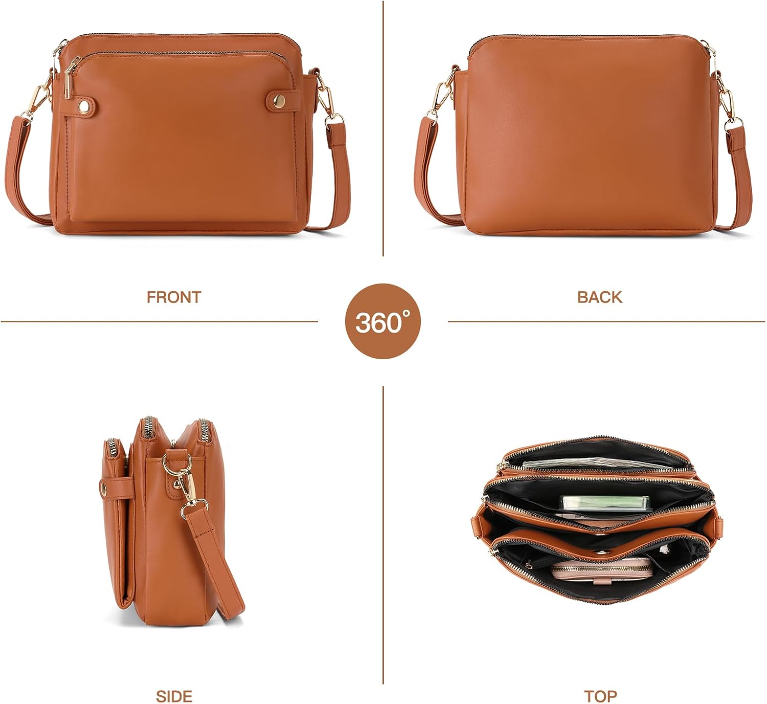 SENDEFN Vegan Leather Crossbody Bags for Women, Three-Layer Shoulder Bag, Sling Crossover Shoulder Bag - Image 6