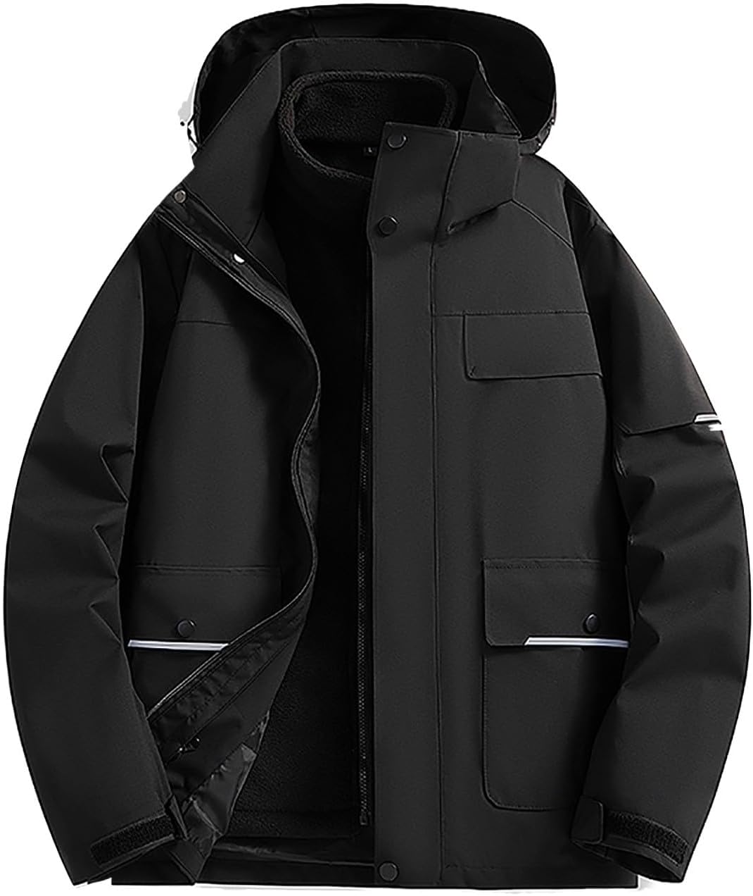 NATHGAM Men's Waterproof Ski Jacket Two-Pieces Sets 2 In 1 Outdoor Thick Warm Hooded Parka Coat Mountain Hiking Snow Jackets