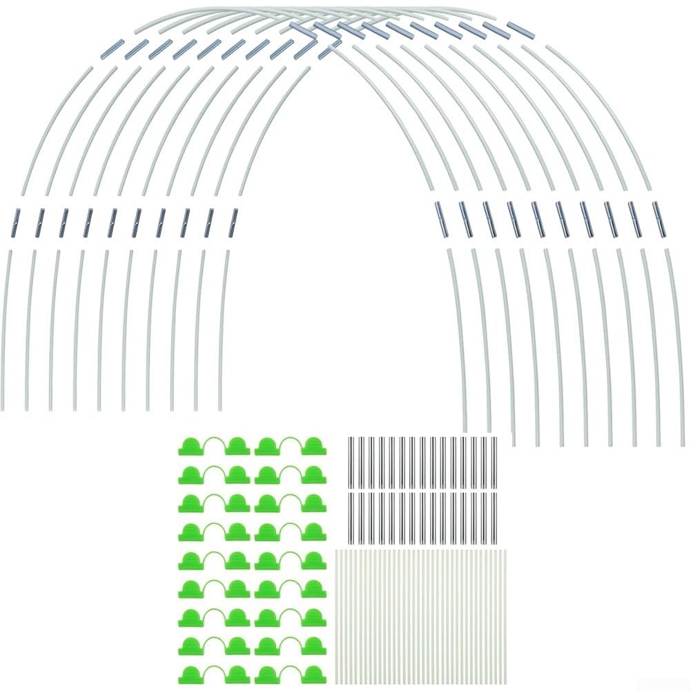 Cerchi da giardino in fibra di vetro per aiuole rialzate, set di connettori resistenti alle intemperie, parti in metallo e plastica, telaio per tunnel fai da te per serre (100 pezzi)