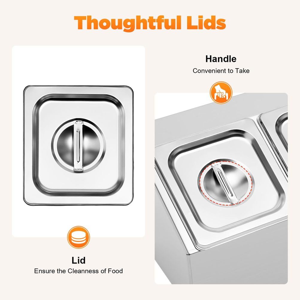 Vassoio da Portata in Acciaio Inox con 4 Scomparti - Dispenser per condimenti da Buffet, Contenitore da banco per Alimenti, Accessori da Cucina, Forniture per ristoranti