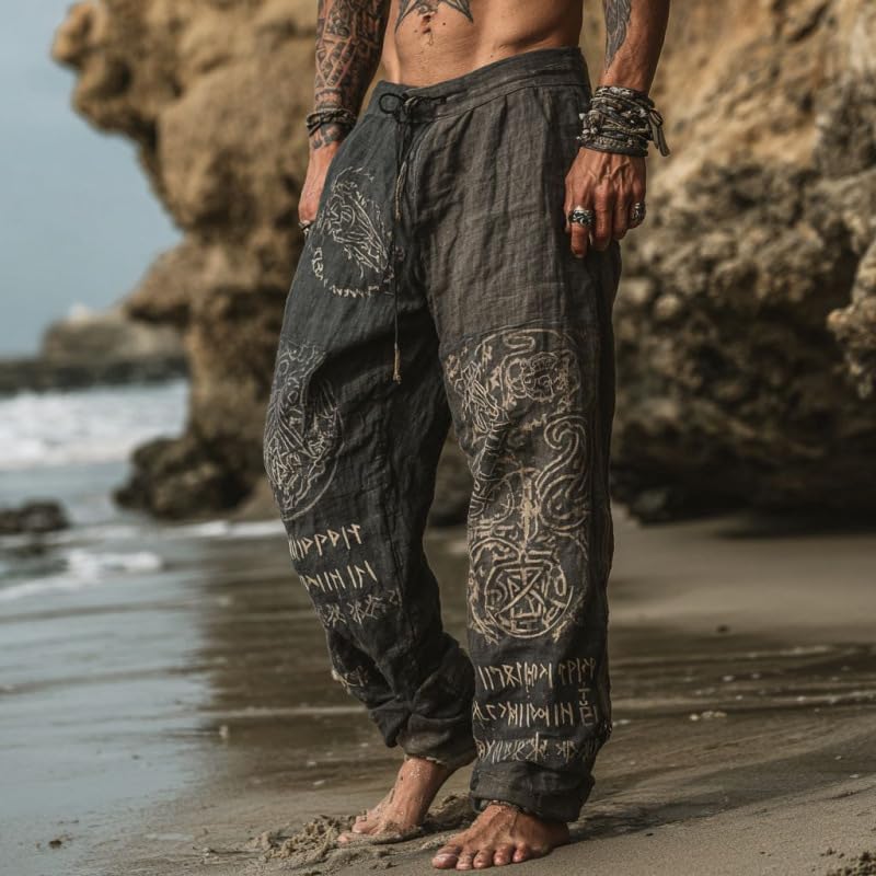 Men's Casual Loose Fit Graphic Pants Baggy Tie Waist Ethnic Print Trousers Summer Beach Outdoor Outfits - Image 2