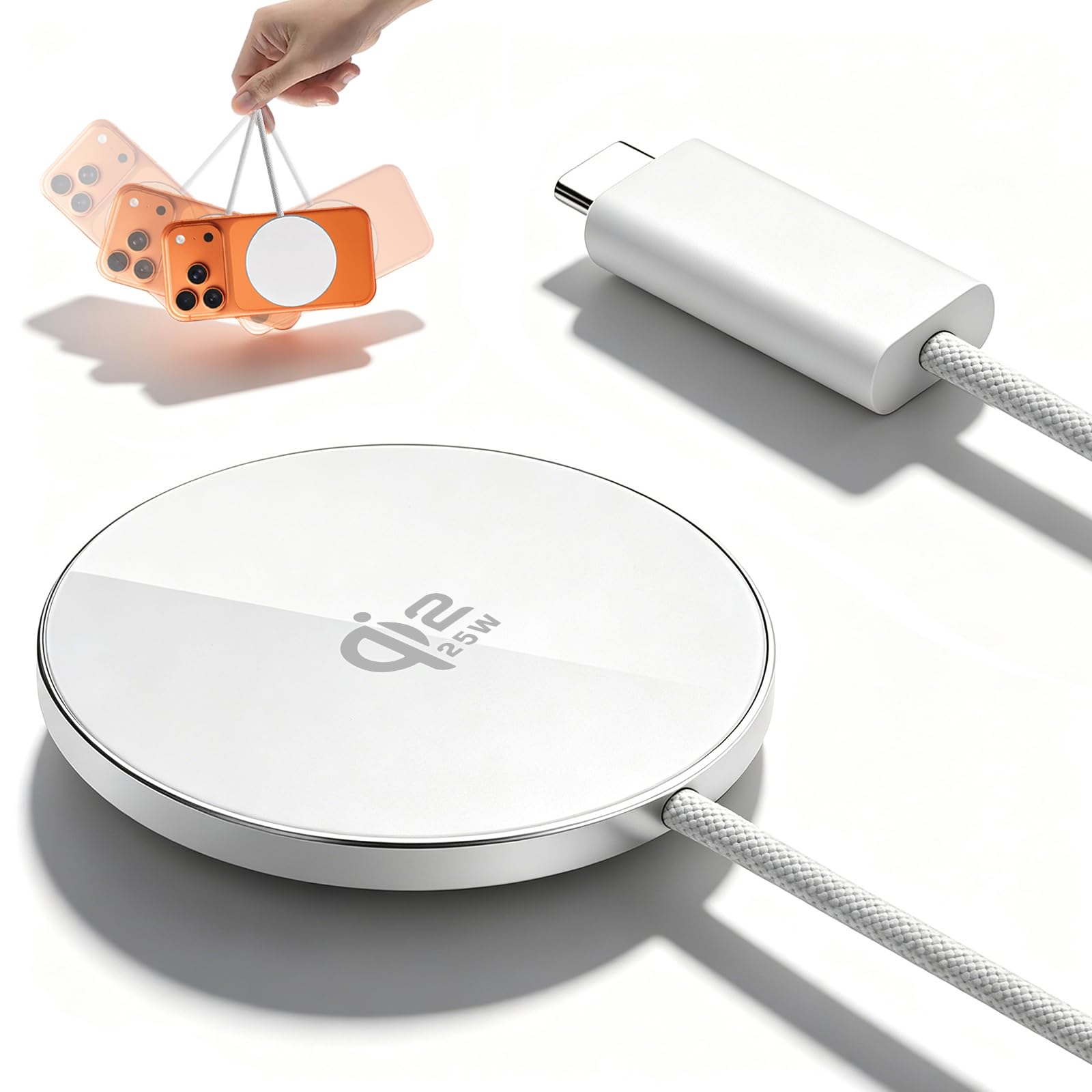 Qi2認証 ワイヤレス充電器 25W MagSafe対応 マグネット式 iPhone 17/16/15/14/13/12 Type-C接続 ホワイト