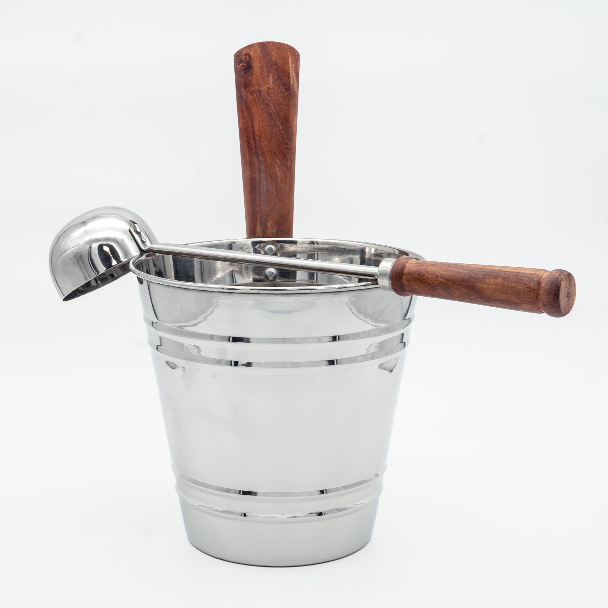 5L Saunakübel- und Kellenset – Edelstahlkübel und 44 cm Kelle mit Holzgriff, rostbeständiges Sauna-Zubehör