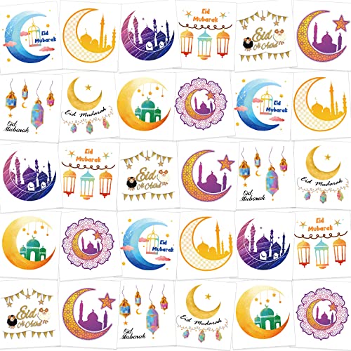 HOWAF 30pcs Eid Mubarak Party Favors Temporary Tattoos, Ramadan Kareem