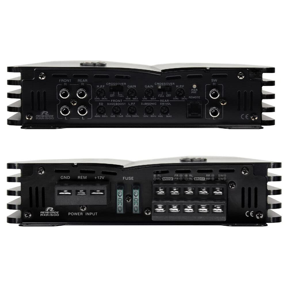 KIT SET PER RENEGADE RXA1500 RXA 1500 1 amplificatore nero 5 canali classe a/b 4 x 100 + 1 x 350 watt rms 4 x 200 + 1 x 700 watt max 1500 watt max per auto car, 1 pezzo + 3 sticker omaggio