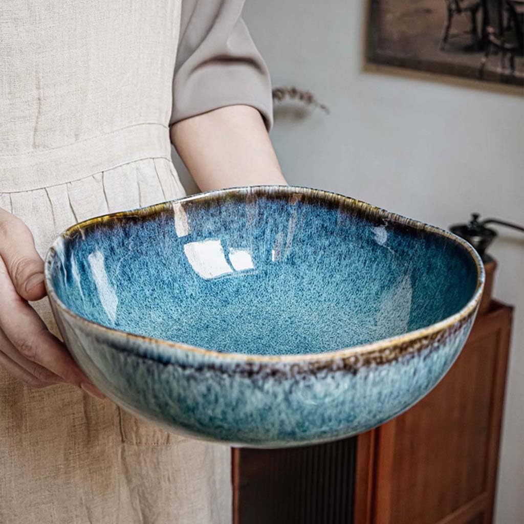 Insalatiera in Ceramica Irregolare da 9,5 Pollici, Set Completo di Piatti, Ciotola Smaltata in Forno retrò in Stile Ristorante