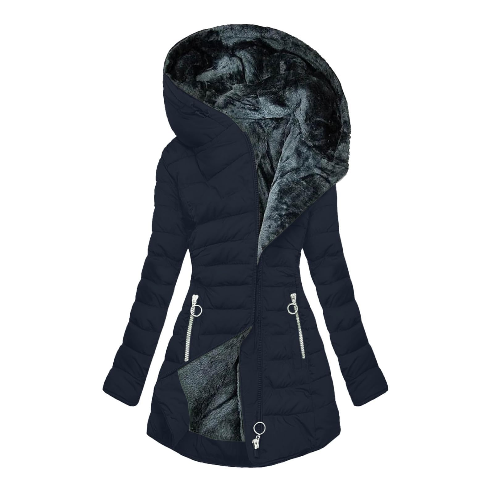 Puffer Jacke Damen Glänzend Wintermantel Damen Lang - Gefütterter Parka Mit Kapuze Und Teddyfleece Parka Damen Lang Teddyfleece