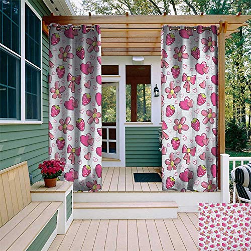 leinuoyi Pink and White, Outdoor Curtain Wall, Childhood Sweetheart Theme Page with Romantic Cute Doodles Print, for Patio W84 x L96 Inch Pink White Yellow
