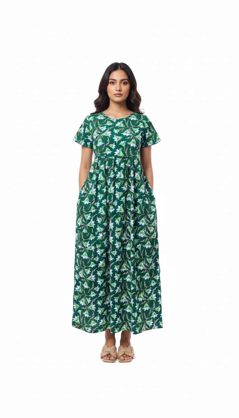 magic blossom Feeding Dress for New Moms|Cotton Maternity|Zipless Nursing Gown with Tie-Knot & Pocket|maxi Pregnancy Wear|Pre & Post Maternity Gown 160-170 GSM-picture-49