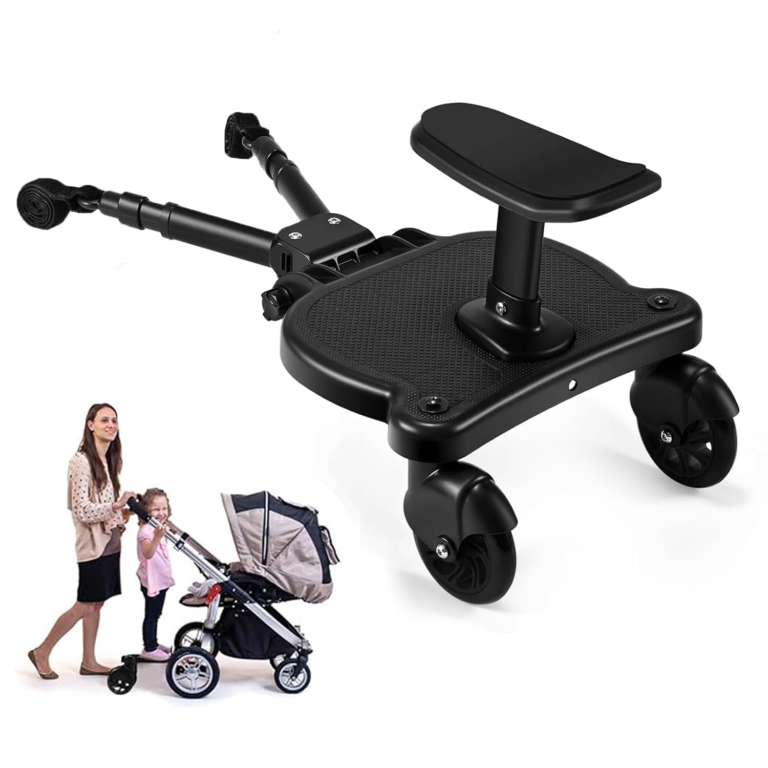 Universal Stroller Board with Detachable Seat,Stroller Board,Buggy Board Suitable for Most Brands of Strollers, Holds Children Up to 55lbs (Black)