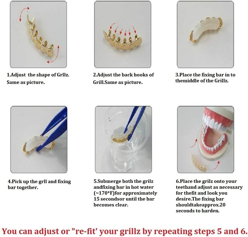 18K Gold Plated Hip Hop Teeth Grillz Caps Open Face 6 Top & 6 Bottom Mouth Grills for Your Teeth Rugged Grillz for Men Women Rapper Costume