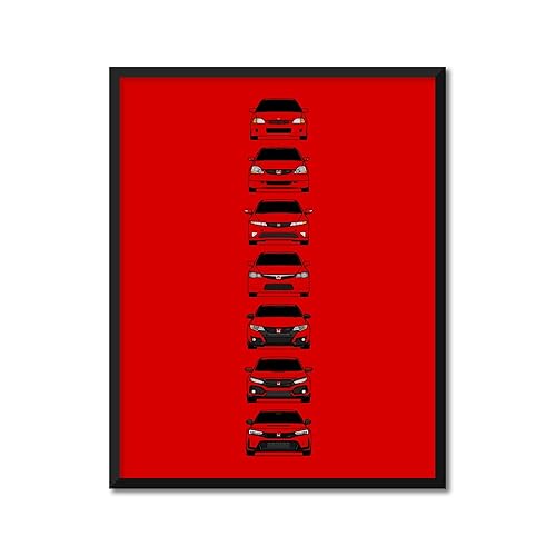 CUSTOMIZABLE COLOR Honda Civic Type-R Generations Inspired Car Poster - Handmade Print of Civic Type R (EK9, EP3, FD2, FN2, FK2, FK8) - 16x20" Satin