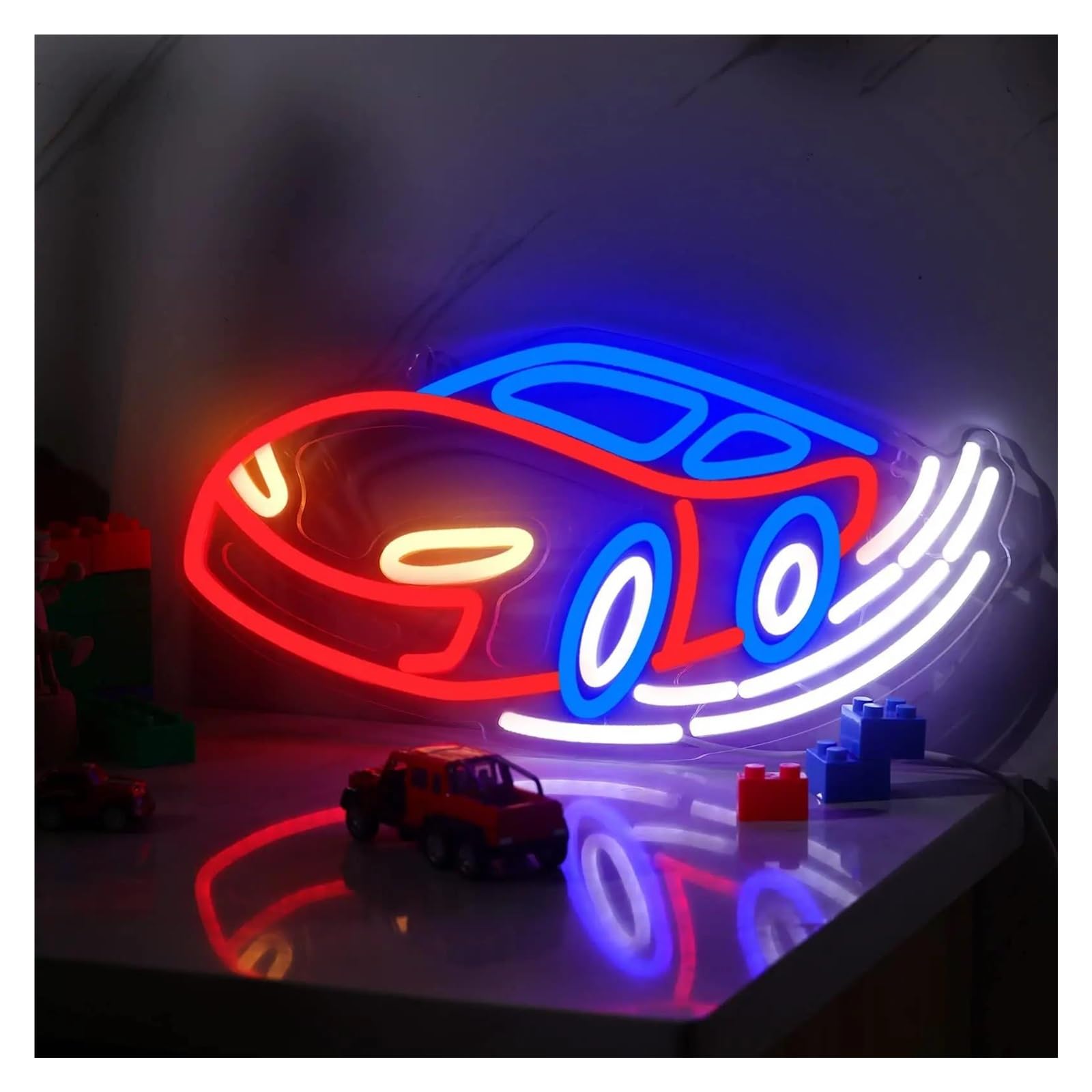 LEMST Signs Lamp Racing Car Neon Sign Light for Kids Bedroom Boys Game Room Playroom Birthday Wall Decor Dimmable USB Powered Night Lamp 40cmx20cm(B)