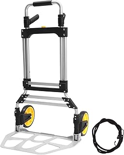 Aluminum Folding Hand Truck and Dolly 309lbs Heavy-Duty Luggage Trolley Cart with Telescoping Handle and Rubber Wheels, Silver & Black