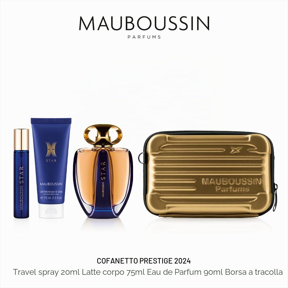 Mauboussin - Cofanetto Prestige Star : Eau de Parfum 90ml, Latte Corpo 75ml, Spray da Viaggio 20ml & Borsa a Tracolla