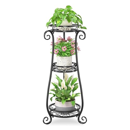 iDavosic.ly 3 Tier Metal Plant Stand Indoor Outdoor, Wrought Iron