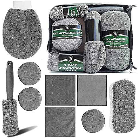 YAVO-EU Car Care Cleaning Tool,9-piece car wash cleaning kit,Microfiber gloves and polishing cloth Car wheel cleaning brush and Cleaning sponge Cover