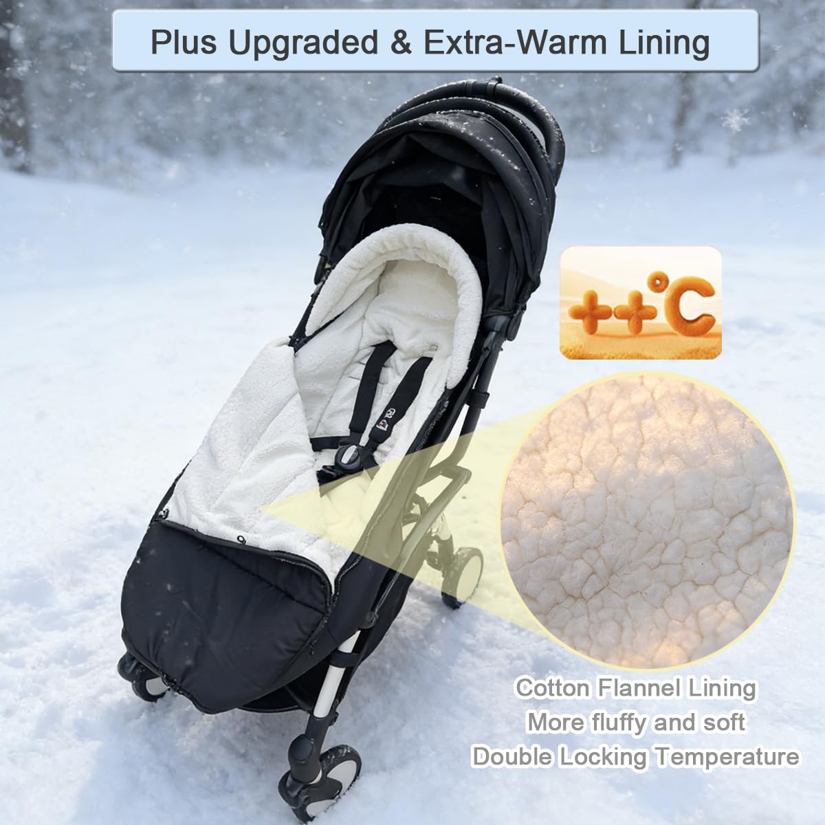 Universal Baby Stroller Footmuff for Babyzen YOYO/YOYO2, Joolz & Bugaboo | Water Repellent & Windproof | Thick Cotton Flannel Lining | Winter Warm Foot Cover (Black)