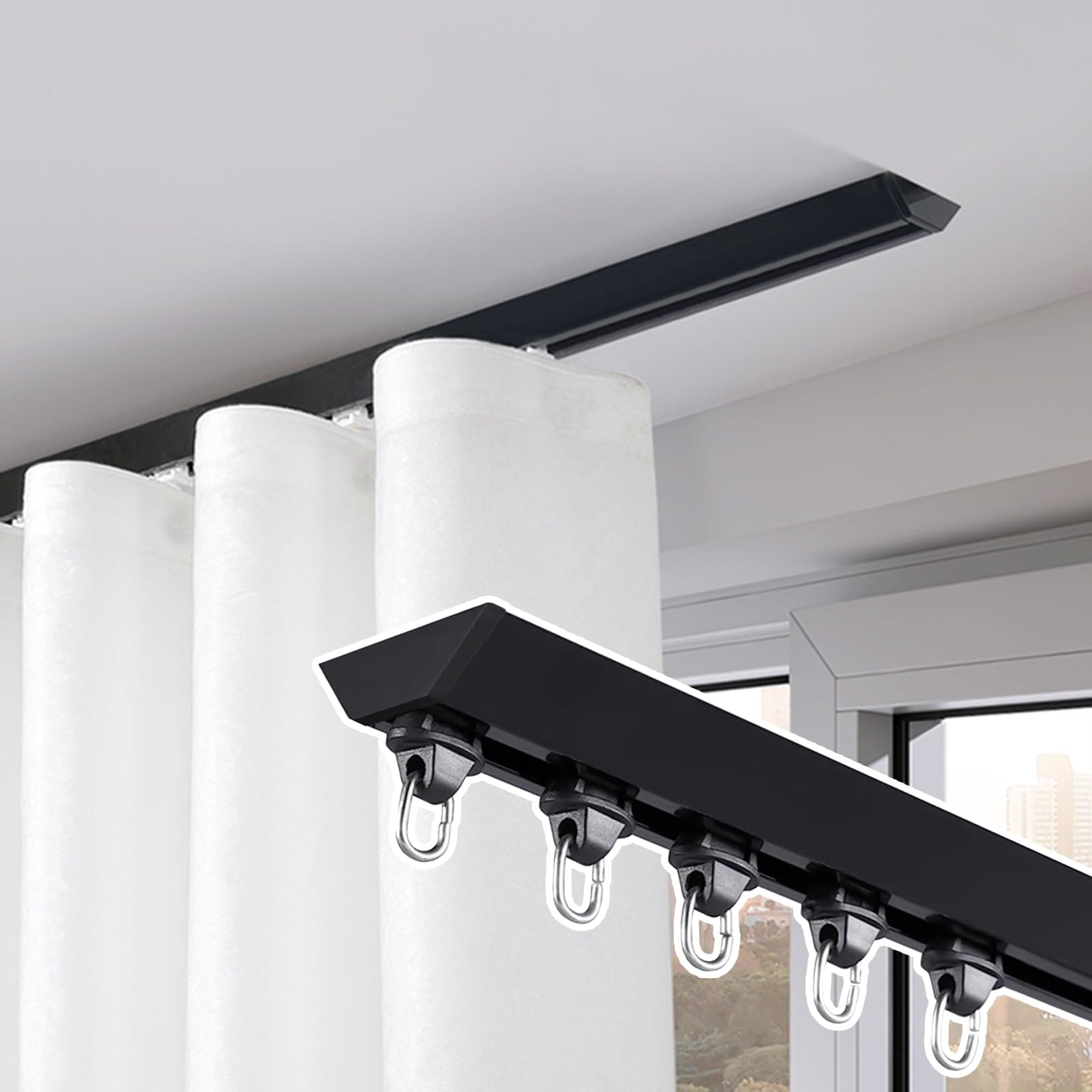BBHW Curtain Rail Ceiling Mount Curtain Track, Heavy Duty Single Curtain Rods, Curtain Pole for Window/Shower/Partition, Elegant Room Divider Track System (Color : Black, Size : 1.2m (3.9ft))