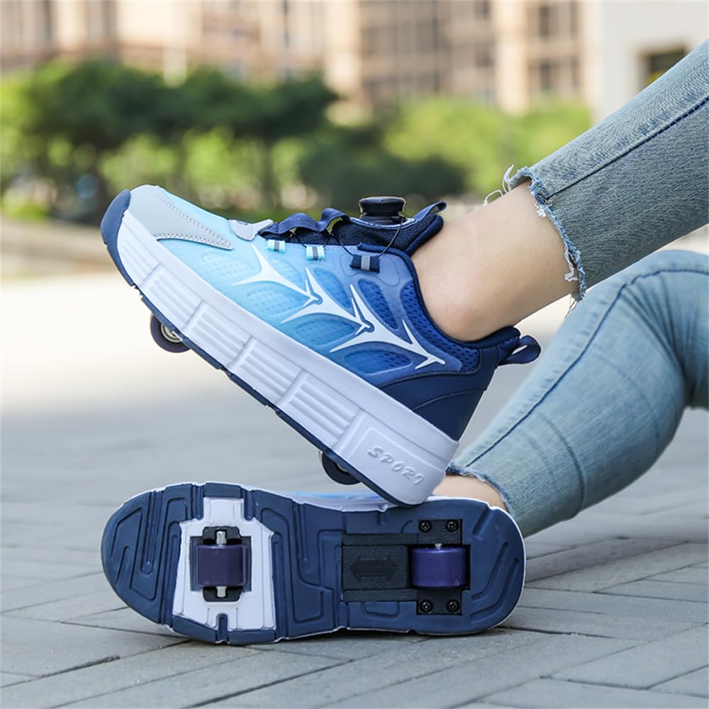 Mateju Schuhe mit Rollen für Jungen Mädchen Mode Kinder Rollschuhe mit Doppelt Rollen Versenkbarer 2-in-1Jugend Outdoor Sportschuhe Roller Schuhe Turnschuhe Skateboardschuhe