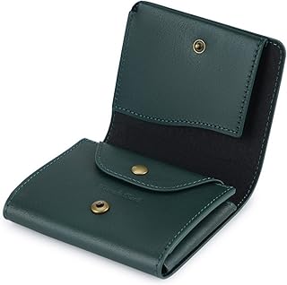 Cartera de piel auténtica para hombre, ultrafina, compacta con tres compartimentos, color verde oscuro
