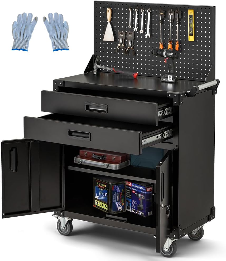 52 Work Bench for Garage with Pegboard, Drawers and Cabinets JFHID