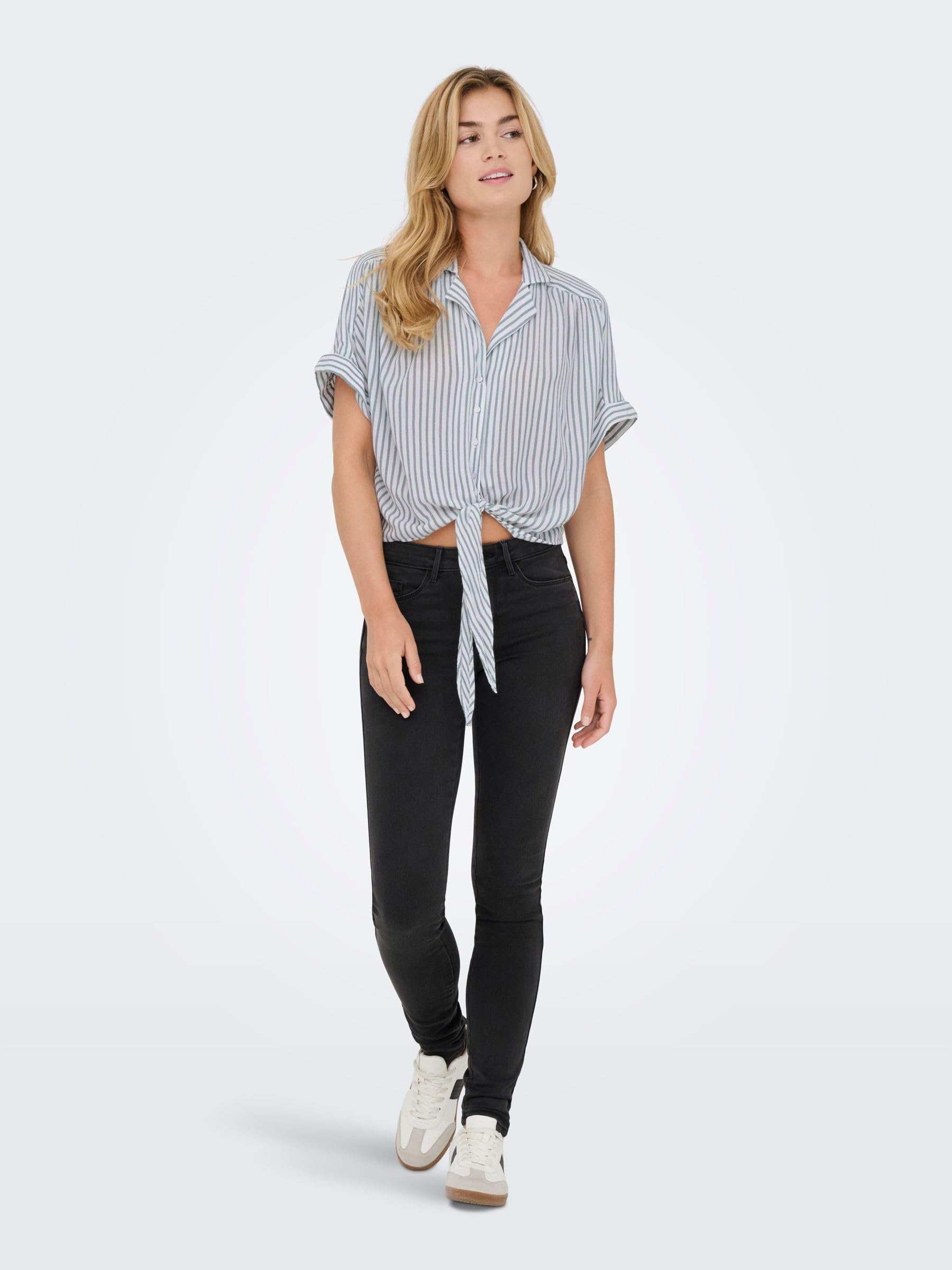Only Onlpaula Life S/S Tie Shirt Wvn Noos Camisa Femenina Corta Detalle Nudo Mujer (Pack de 1)