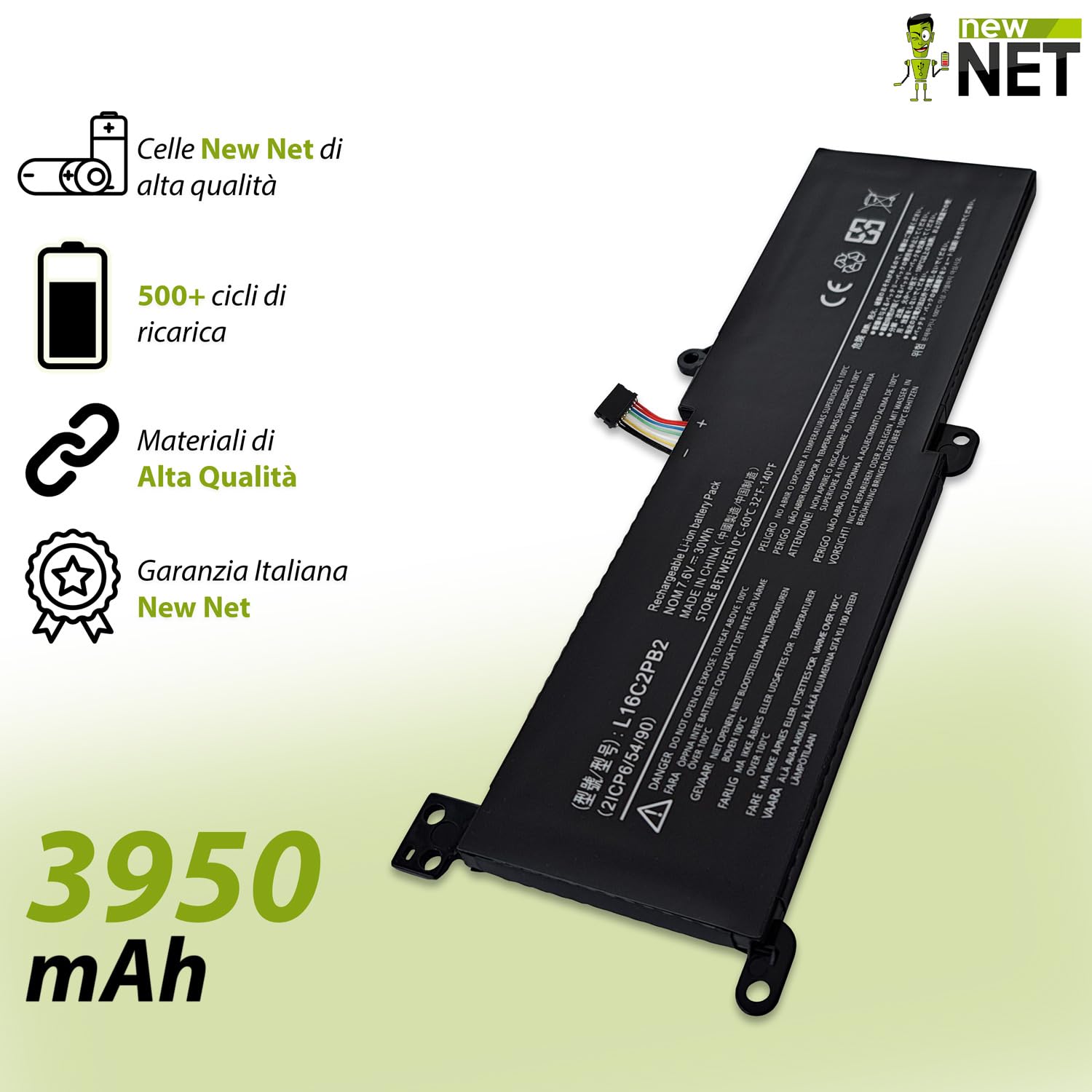 Batteria L16L2PB2 L16C2PB2 L16M2PB2 compatibile con Notebook Lenovo 3950mAh | Laptop IdeaPad Serie 320, 330, S145 V14 V15 V320, 320-14AST, 320-14IAP, 320-14IKB, 320-14ISK, 320-15IKB, 320-17IKB, 330-15IKB