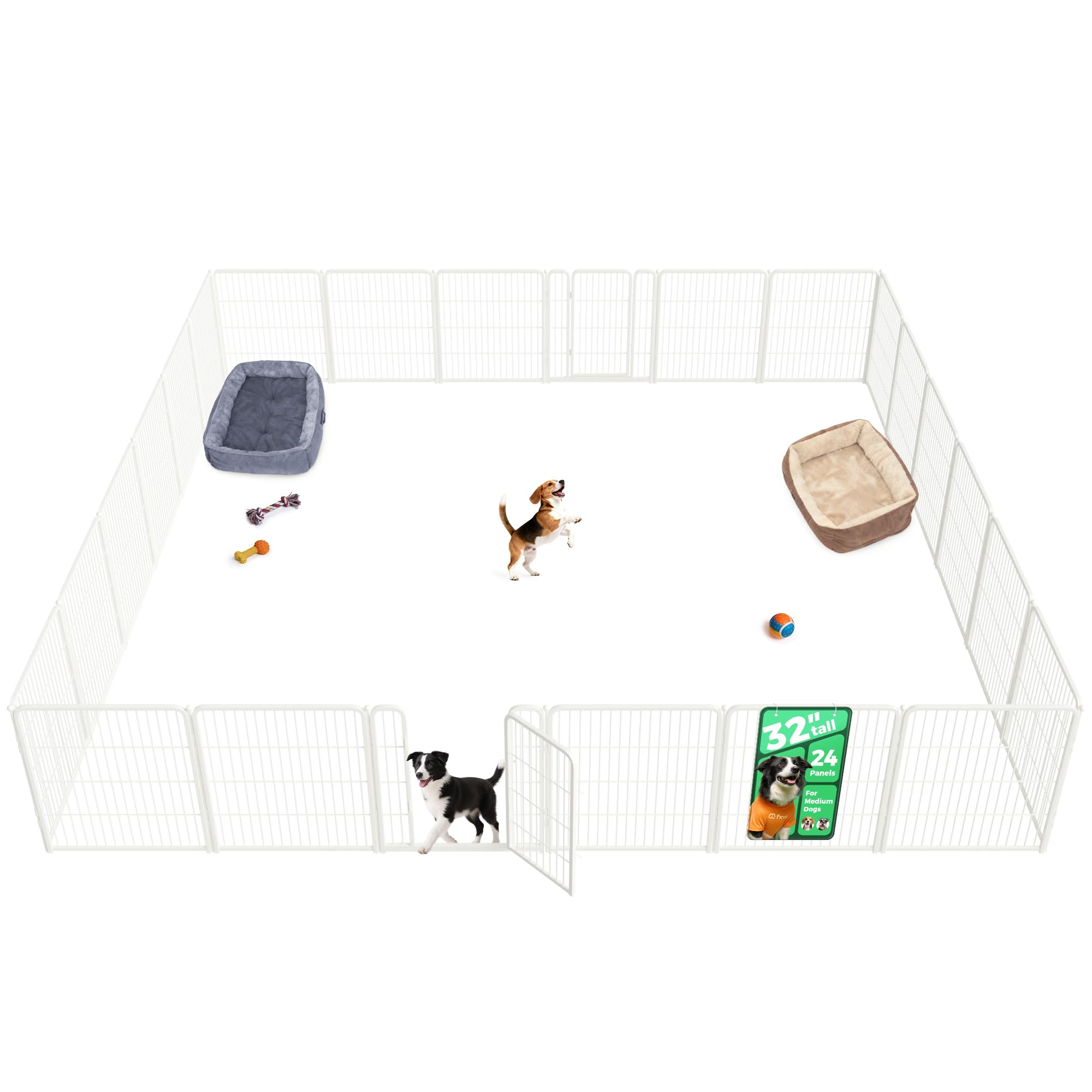 FXW Homeplus Unleashed Indoor Dog Playpen - Stress-Free and Safe Play, Heavy Duty 32 Inch 24 Panels Dog Pen for Small and Medium Dogs, White│Patented
