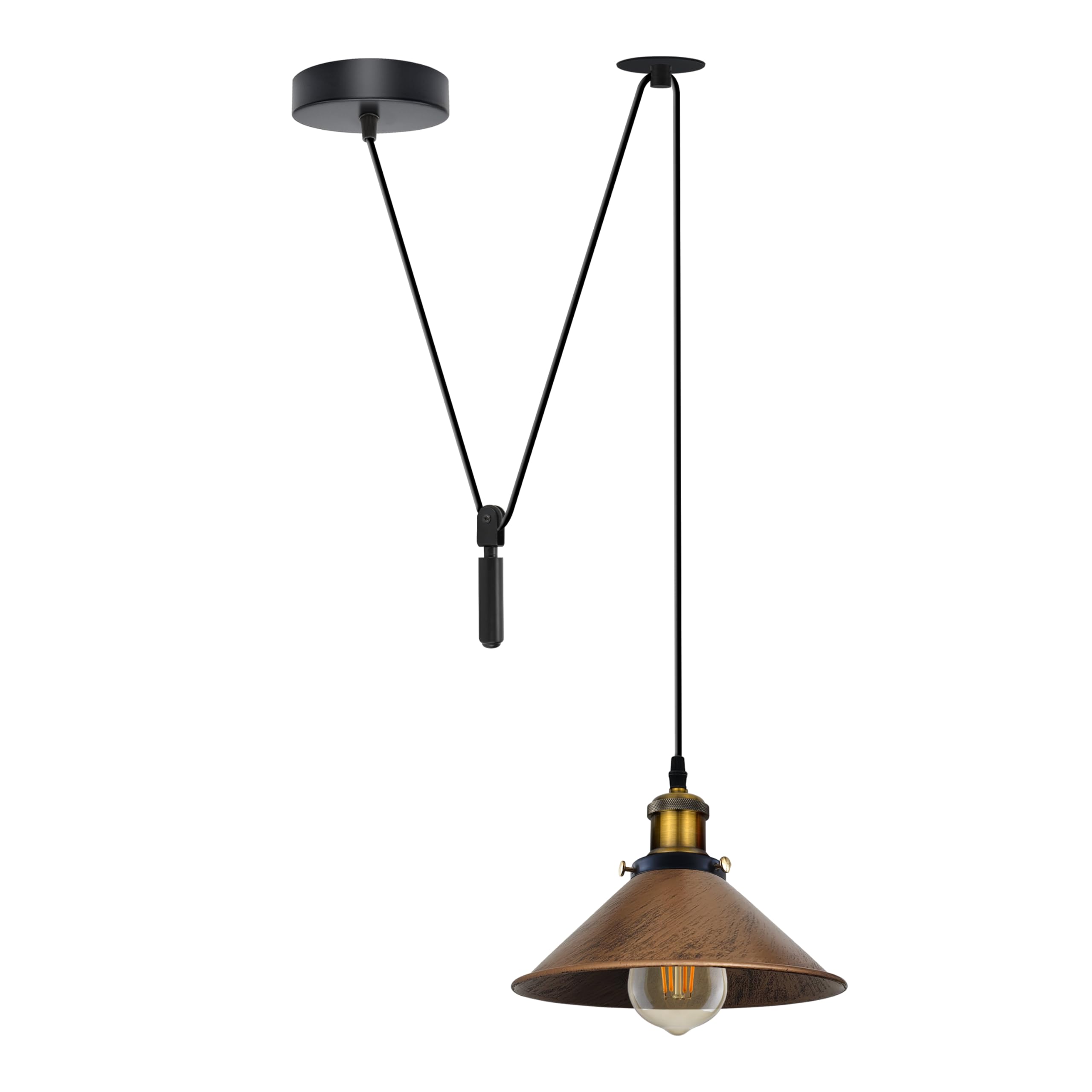 DC VOLTAGE 22cm Brushed Copper Cone Spider Pendant Light,Industrial Hanging Ceiling Lamp with E27 Base & 2M Adjustable Cord for Farmhouse Kitchen, Dining, Hallway with Bulb