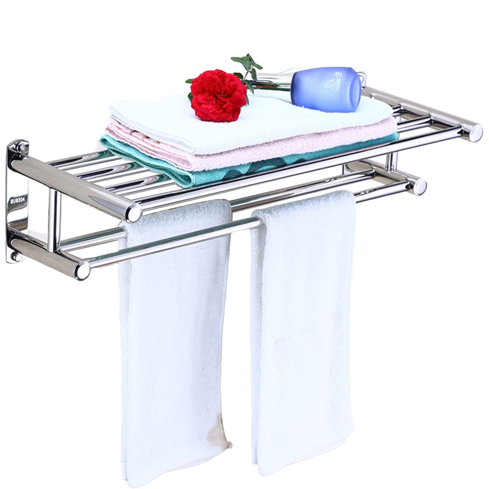 Relaxdays handdoekrek metaal, HxBxD: ca. 43 x 56 x 23 cm, met 3 stangen, handdoekhouder voor muur, badkamer, zilver