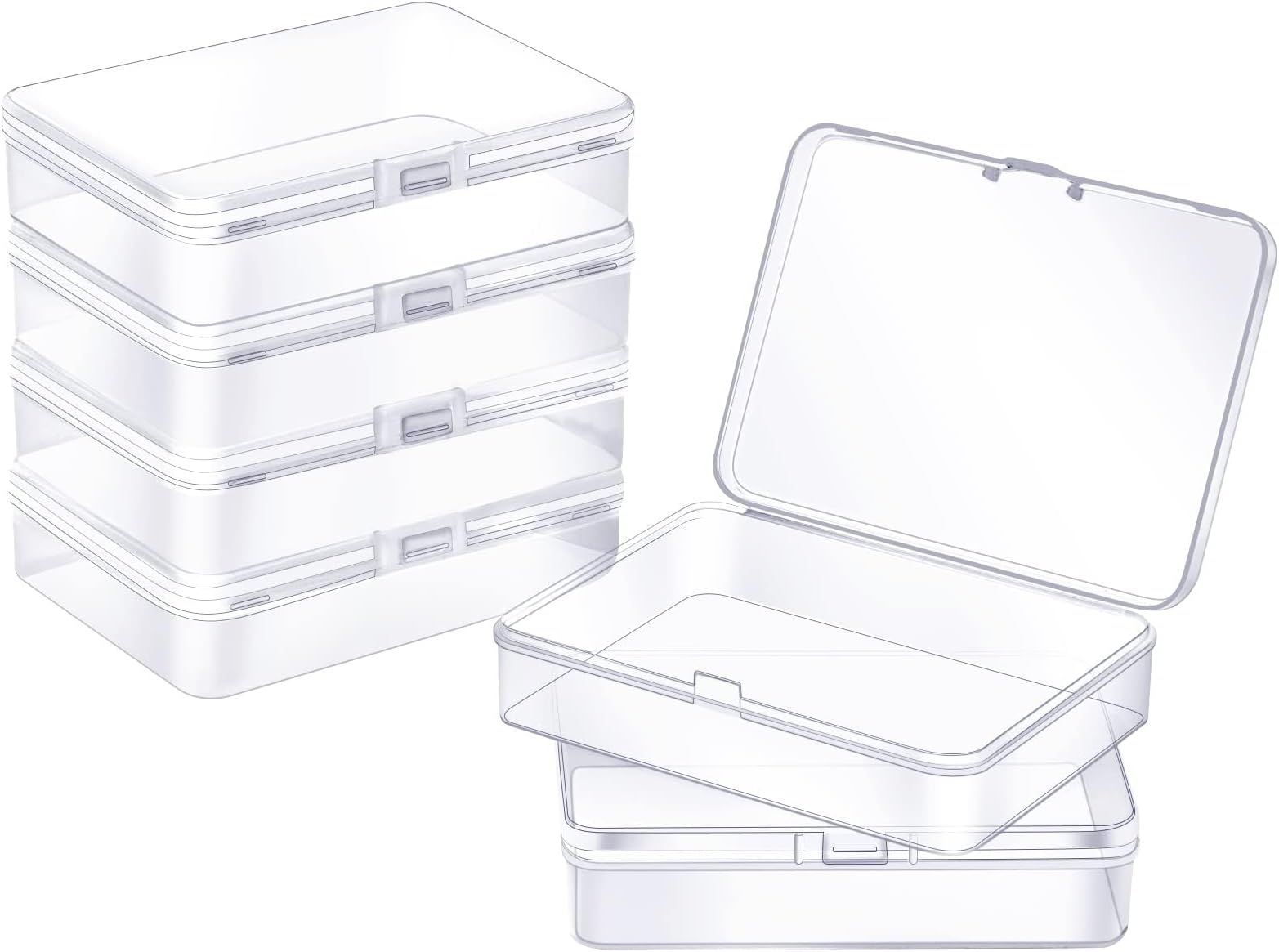 ZORRITA 6 Pack Small Plastic Containers with Hinged Lids, Rectangle Clear Plastic Storage Boxes for Beads, Jewelry, Game Pieces and Crafts Items (4.5 x 3.3 x 1.1 Inch)