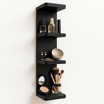 LitaEther Versatile 4 Tier Wall Shelf Unit,Black Lack Wall Shelf,Display Floating Shelf with Round Edge