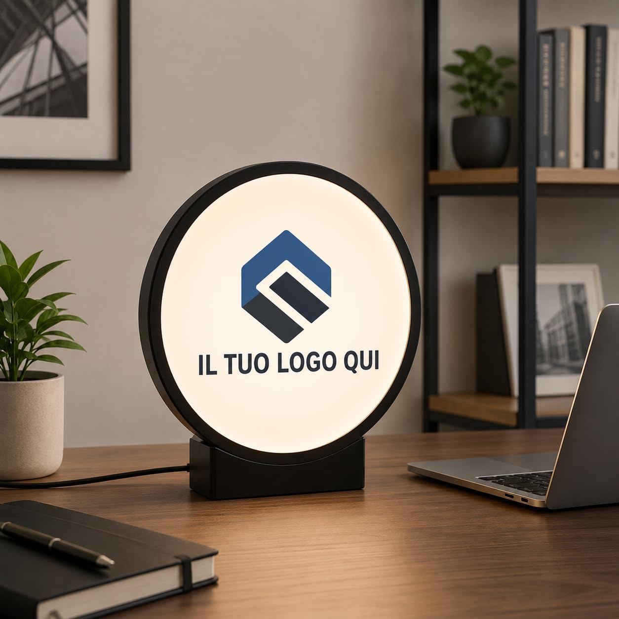 Insegna LED Personalizzata con Logo – Lightbox Luminosa 3D 22x22 cm da Parete o Scrivania, USB, Idea Regalo Aziendale, Ufficio, Negozio