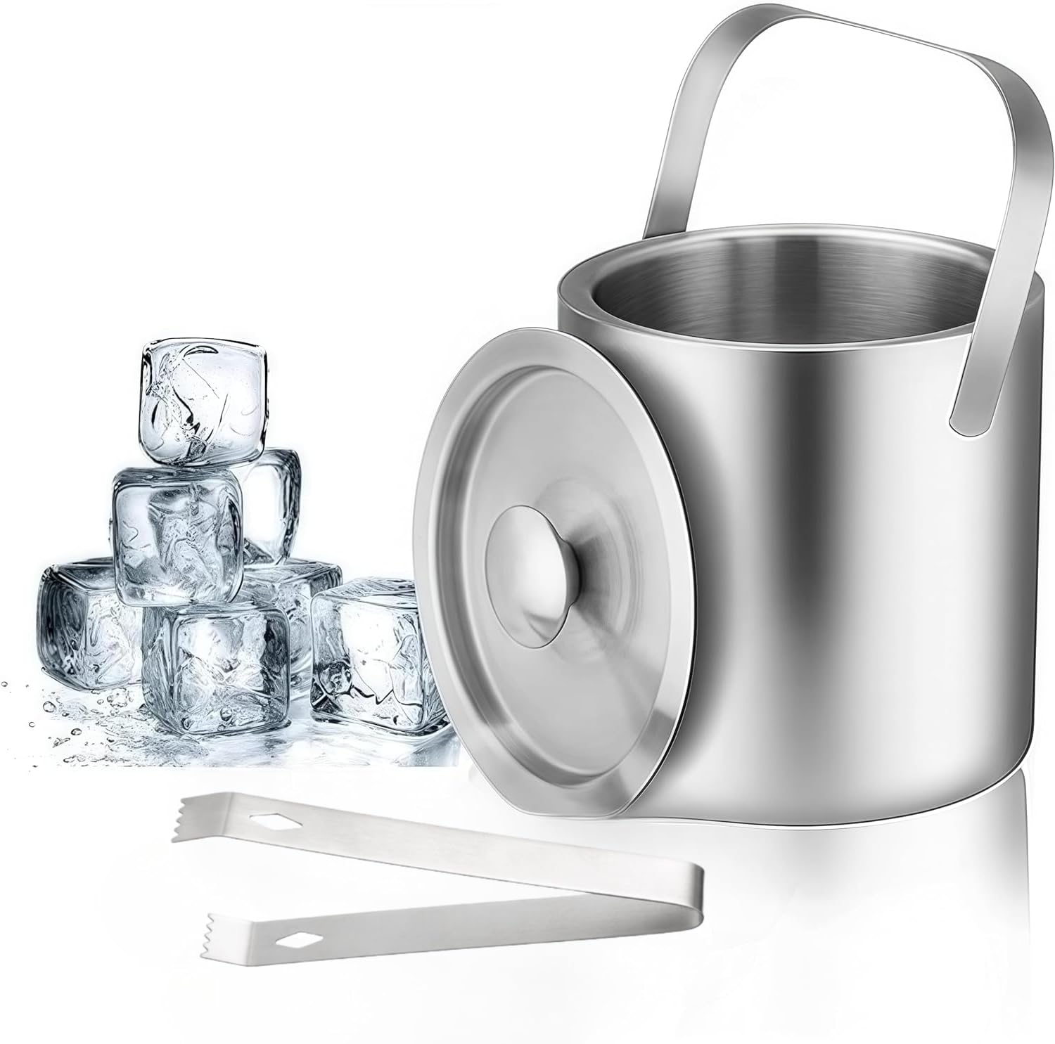 Seau à glace isotherme en acier inoxydable pour bar club et restaurant capacité 1,3 l