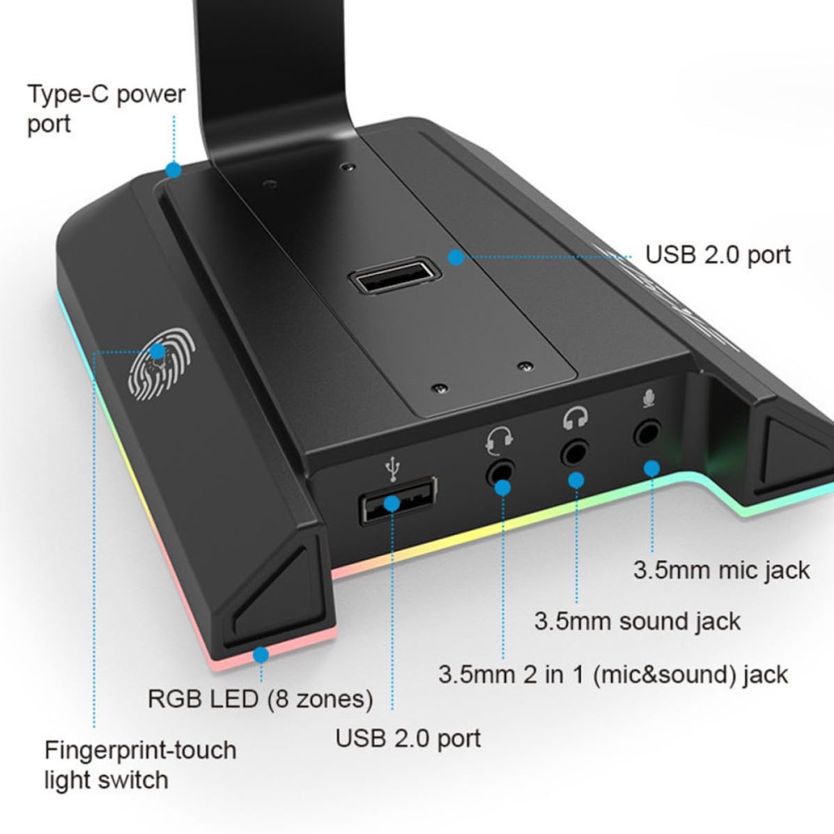 Support pour Casque de Jeu Rgb, Support de Table Noir Abs